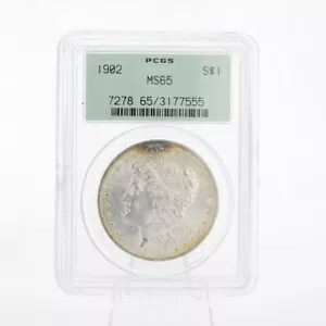 1902 $1 モーガン シルバー 1 ドル コイン 90% 純銀 PCGS MS 65 密封ケース入り