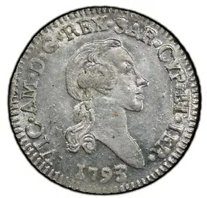イタリア、サルデーニャ 7.6 ソルディ 1793 PCGS MS63 ヴィットリオ アメデオ III オリジナルの光沢！