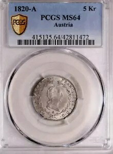 1820 A オーストリア シルバー 5 クロイツァー (POP: 2/1)。 PCGS MS 64