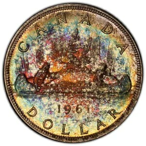 1961 カナダ ヴォヤジャー ドル PCGS MS61 レインボートーンの完璧な色|WORLD RESOURCE【KING店】