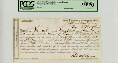 北軍通勤金領収書 1864 年 11 月 17 日 PCGS AU53 PPQ｜WORLD RESOURCE【KING店】