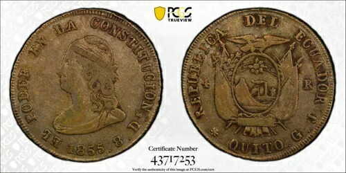1855 GJ エクアドル シルバー 4 REALES PCGS VF-35 - キト - KM#37｜WORLD RESOURCE【KING店】 221,100円