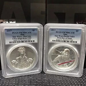 2017 ニウエ スター ウォーズ ハン ソロ & ダース ベイダー 2オンス PCGS PR70 FDI、OGP COA付き