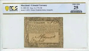 1776 年 8 月 $6 メリーランド植民地 FR#MD-101 PCGS VF25｜WORLD RESOURCE【KING店】 222,200円