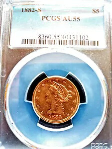 1882-S $5 ゴールド リバティ PCGS AU55|WORLD RESOURCE【KING店】
