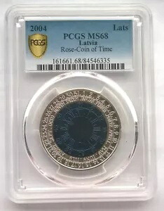 ラトビア 2004 年「ザ タイム」紋章ローズ ラッツ PCGS MS68 ニオブ銀貨|WORLD RESOURCE【KING店】