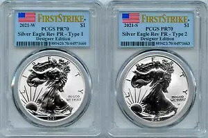 2021 Silver Eagle リバース プルーフ セット デザイナー エディション PCGS ファースト ストライク PR 70