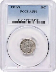 1926-S マーキュリー シルバー ダイム AU50 PCGS
