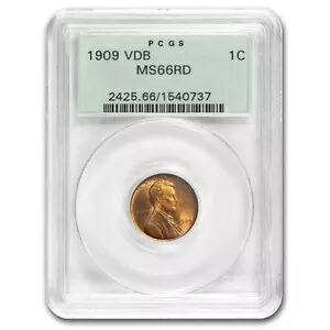 1909 VDB リンカーン セント MS-66 PCGS (レッド、グリーン ラベル)