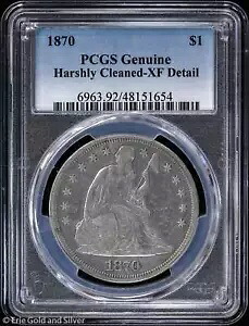 1870 年 $1 着席リバティ シルバー ダラー PCGS 本物の XF の詳細