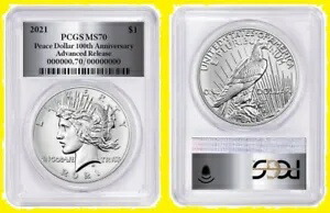 2021 PEACE SILVER ドル PCGS MS 70 アドバンスリリース シルバーフォイル