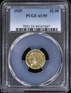 1929 $2.50 ゴールド インディアン ヘッド クォーター イーグル PCGS AU 55