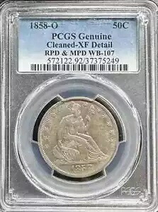 1858-O シーテッド リバティ ハーフダラー - 打ち直された日付、間違った日付、4 倍の 8 218,350円