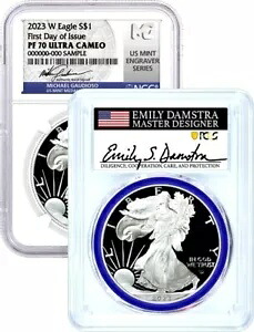 2023 W $1 プルーフ シルバー イーグル デュオ PCGS PR70/NGC PF70 FDOI Damstra/Gaudioso 署名済み｜WORLD RESOURCE【KING店】