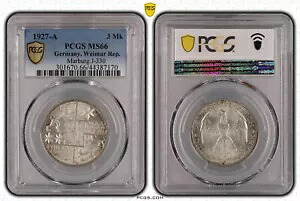 3 ライヒスマルク J.330 マールブルク大学 1927 A PCGS MS66 未流通 80964|WORLD RESOURCE【KING店】