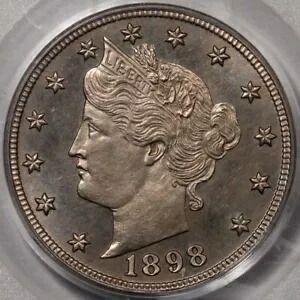 1898 リバティ ニッケル PCGS OGH PR-64、CAC 承認付き。グリーン・オン・グリーン！ 213,400円