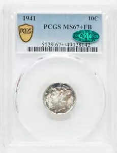 1941 US マーキュリー シルバー ダイム 10C - PCGS MS67+FB CAC 213,400円