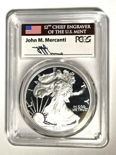 2001-W $1 アメリカン シルバー イーグル PCGS PR70DCAM $800.00 メルカンティ署名 # IIT
