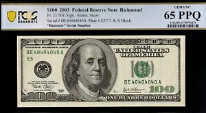 2003 $100 FRN DE40404040A リピーター PCG.S #65PPQ｜WORLD RESOURCE【KING店】
