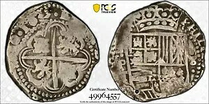 1645 P T ボリビア シルバー 8 REALES PCGS VF 詳細 (穴あき) Calico-1474 ラザフォード