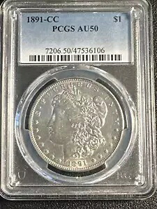 1891 CC モーガン シルバー ダラー PCGS AU-50