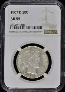 1907-D 50C バーバー ハーフ NGC AU55 クリーミー サテン ホワイト シャープ Rev=58 2024 年 9 月|WORLD RESOURCE【KING店】