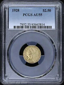 1928 $2.50 ゴールド インディアン ヘッド クォーター イーグル PCGS AU 55