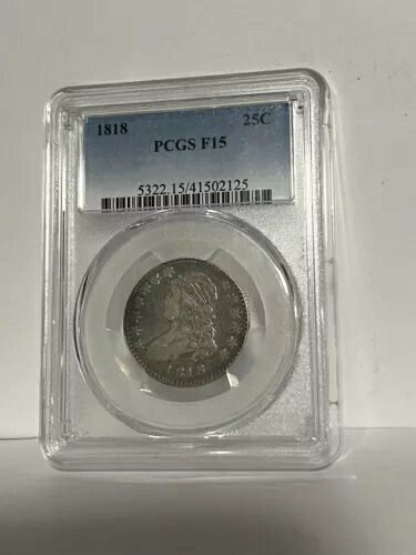 1818 B.8 キャップド バスト クォーター、PCGS F15、無愛想、心地よいオリジナル 231,000円