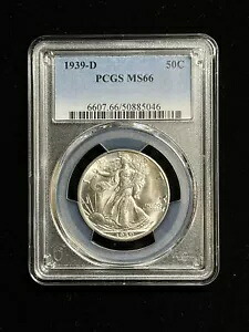 1939-D 50C ウォーキング リバティ ハーフダラー PCGS MS66 オリジナル調色