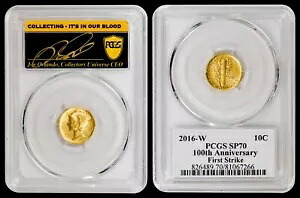 2016-W ゴールド マーキュリー ダイム PCGS SP70 ファースト ストライク - オーランド サイン入り - POP 24!!
