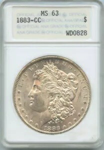 1883-CC モルガン ダラー ANACS MS63 オールド ホルダー 金箔付き
