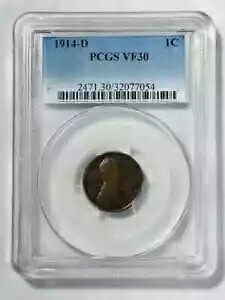 1914 D スモール セント リンカーン ペニー PCGS VF-30 BN