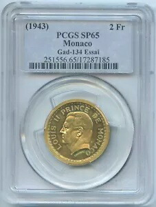 モナコ ルイ 2 世裁判キュプロアルミニウム 2 フラン (1943) PCGS SP 65 KM# E12|WORLD RESOURCE【KING店】
