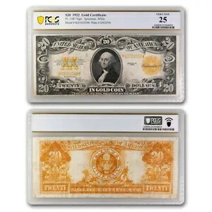 1922 年 $20 ゴールド証明書 VF-25 PCGS (Fr#1187)