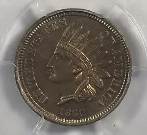 1860年インド銅ニッケルセント。 .01。 PCGS MS 63。いいですね。 234,300円