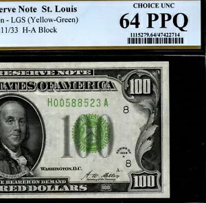 1928A $100 セントルイス FRN LGS PCGS 64 ライトグリーン シール LGS FR 2151-H