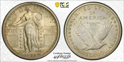 PCGS MS62FH 1917-P スタンディング リバティ Qtr タイプ 1 25c フルヘッド アンダーグレード? S2