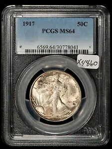 1917 50c ウォーキング リバティ シルバー ハーフダラー - 素晴らしい光沢 - PCGS MS 64 - X4860