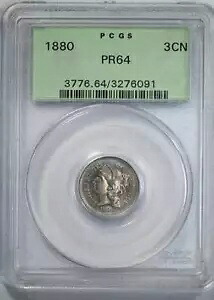 1880 プルーフ 3 セント ニッケル片 3CN PCGS PR64 OGH
