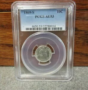 1869-S リバティ シーテッド ダイム PCGS : AU53 : オリジナルの光沢、希少な美しさ