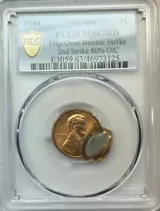レア 1984 リンカーン ペニー ***フリップオーバー ダブルストラック*** PCGS MS63RD SN。 327