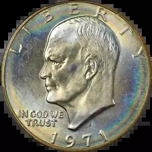 1971-S アイゼンハワー アイク シルバー ダラー 虹色調色 PCGS MS67 ストロング ストライク 232,650円