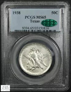 1938 テキサス記念シルバー ハーフダラー 50C PCGS MS 65 CAC