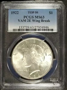 1922 P PCGS MS 63 ピース シルバー ダラー ☆☆ トップ 50 VAM 2E ☆☆ グレート セット フィラー 946 234,850円