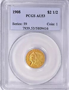 1908 インディアン ヘッド $2.5 クォーター イーグル ゴールド PCGS AU53