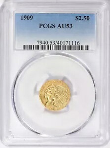 1909 インディアン ヘッド $2.5 クォーター イーグル ゴールド PCGS AU53
