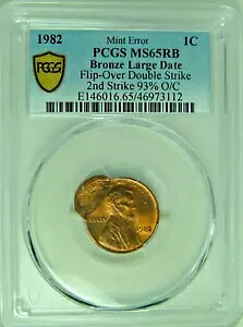 レア 1982 リンカーン ペニー ***フリップオーバー ダブルストラック*** PCGS MS65RD SN。 328