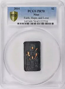 2014 ニウエ $2 フェイス ホープ & ラブ クリスチャン バリュー 1オンス シルバー PCGS PR70 レア ポップ 2