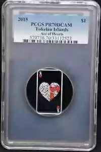 2015 トケラウ エース オブ ハート .999 シルバー ポーカー ホールデム コイン PCGS PR70 ロー ミント
