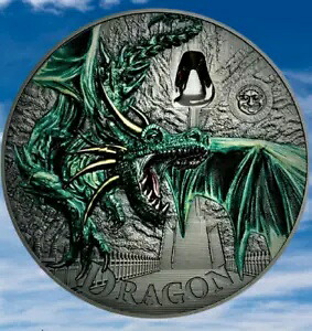 2019 $10 パラオ グリーン ドラゴン 2オンス シルバー コイン PCGS MS70 発行初日?449?V7?